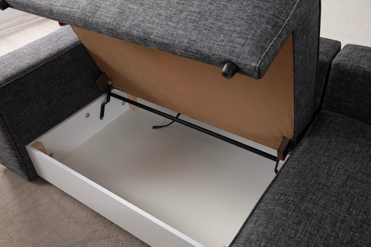 Slaapbank Antraciet stof - met opbergruimte - Rechts - 260 x 170 cm - Pirlo