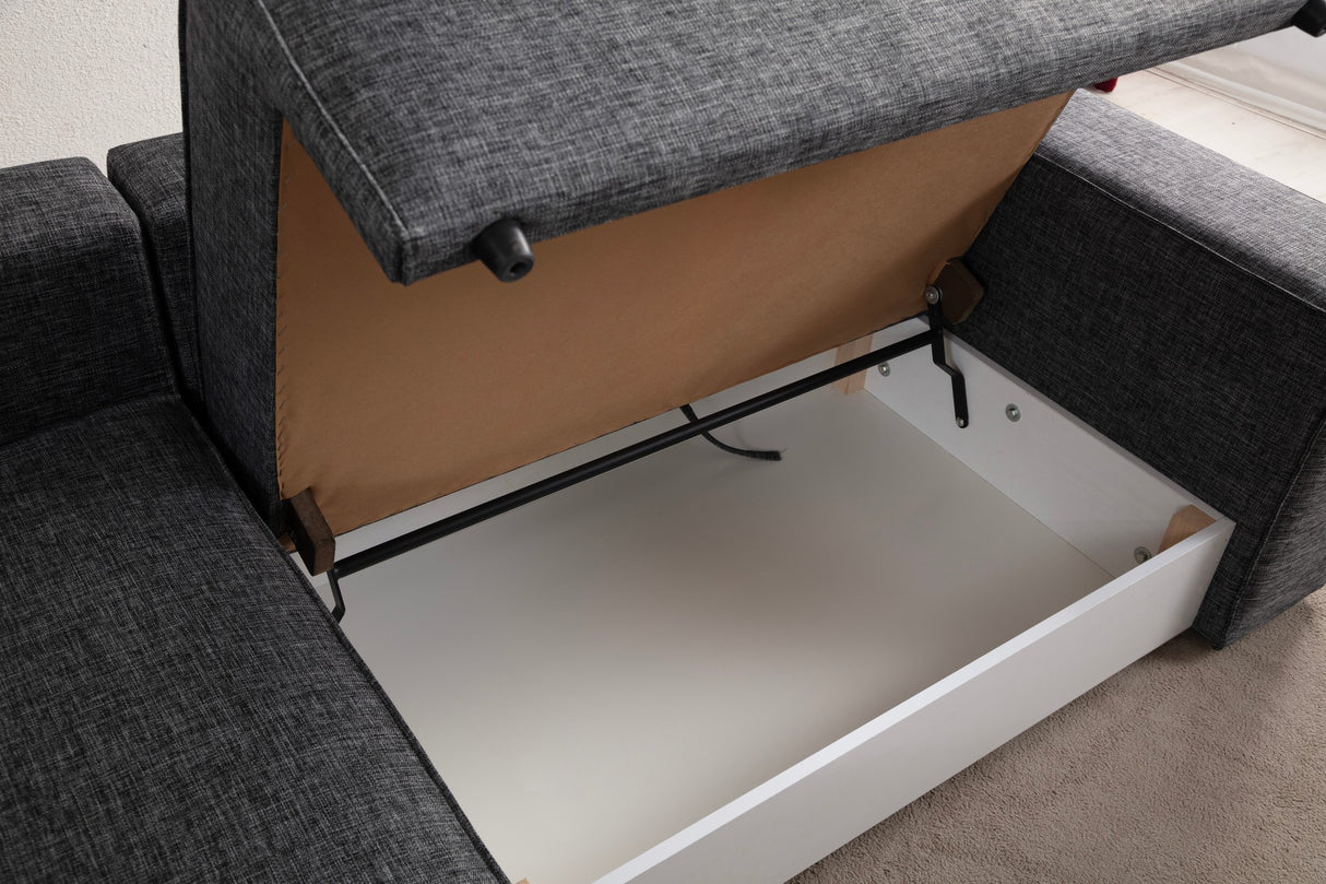 Slaapbank Antraciet stof - met opbergruimte - Links - 260 x 170 cm - Pirlo