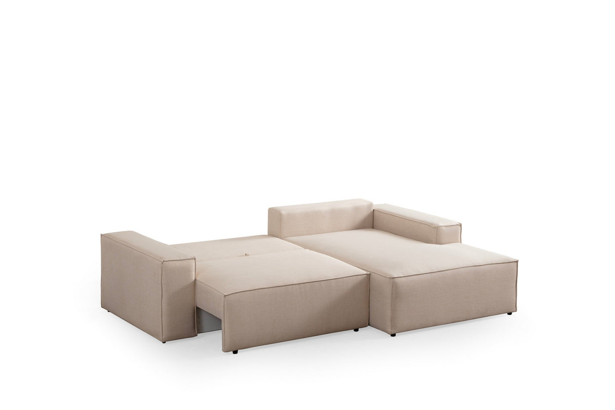 Slaapbank Beige stof - met opbergruimte - Rechts - 260 x 170 cm - Pirlo