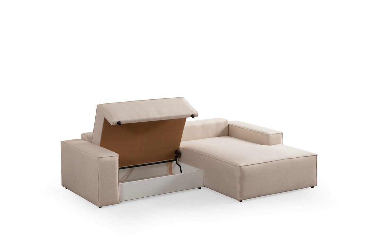 Slaapbank Beige stof - met opbergruimte - Rechts - 260 x 170 cm - Pirlo