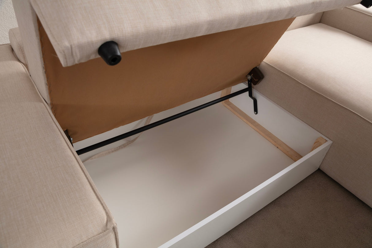 Slaapbank Beige stof - met opbergruimte - Rechts - 260 x 170 cm - Pirlo