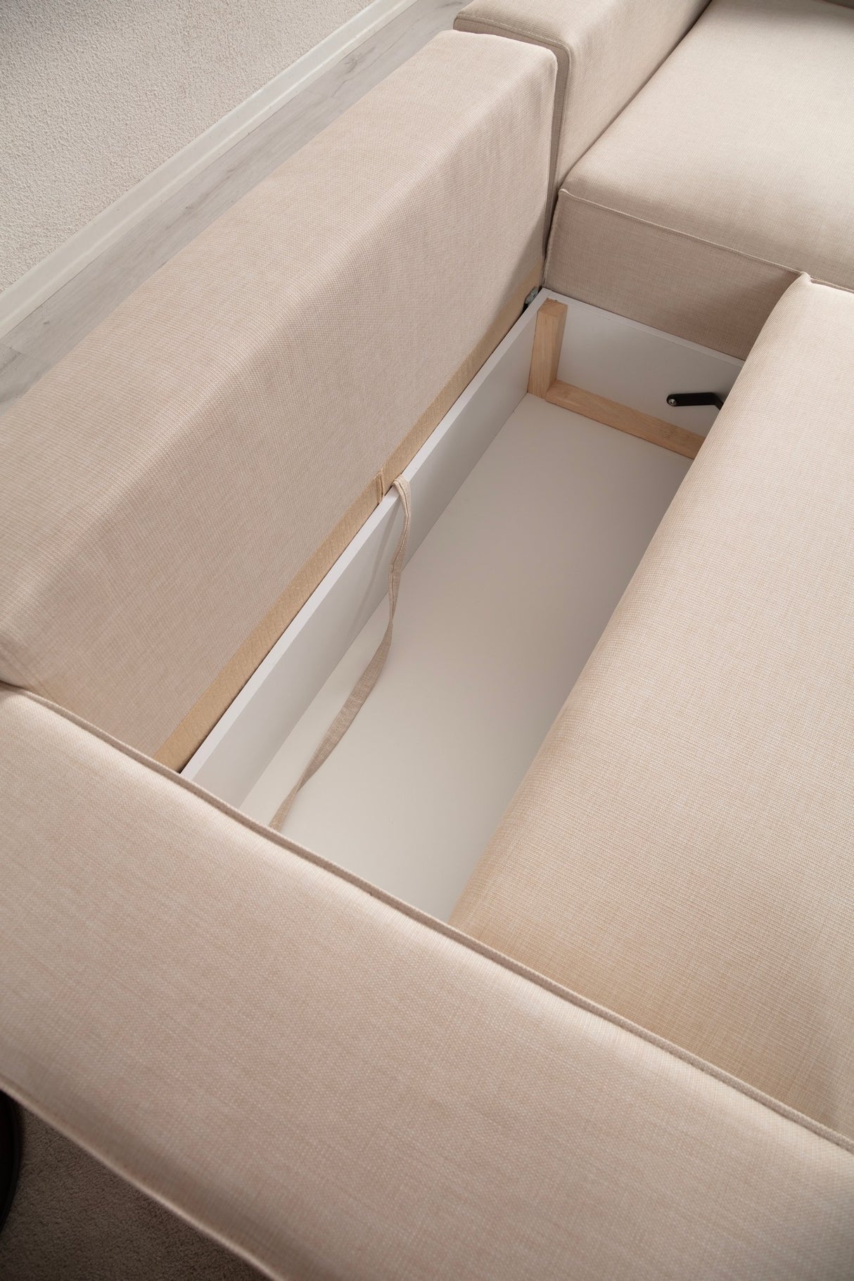 Slaapbank Beige stof - met opbergruimte - Rechts - 260 x 170 cm - Pirlo