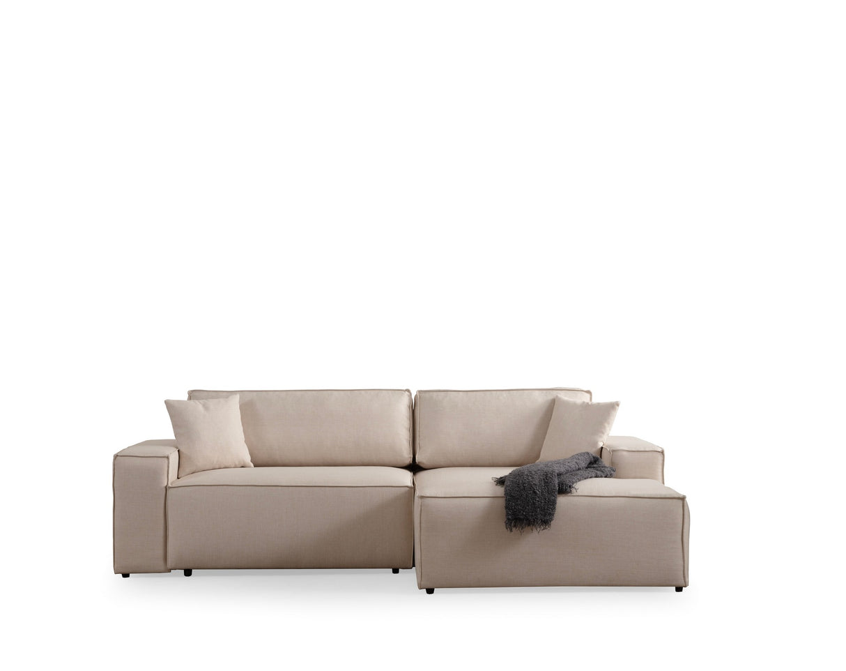 Slaapbank Beige stof - met opbergruimte - Rechts - 260 x 170 cm - Pirlo