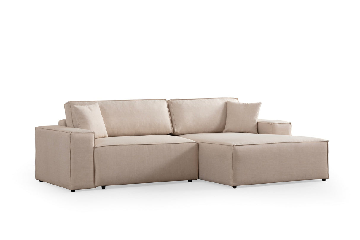 Slaapbank Beige stof - met opbergruimte - Rechts - 260 x 170 cm - Pirlo