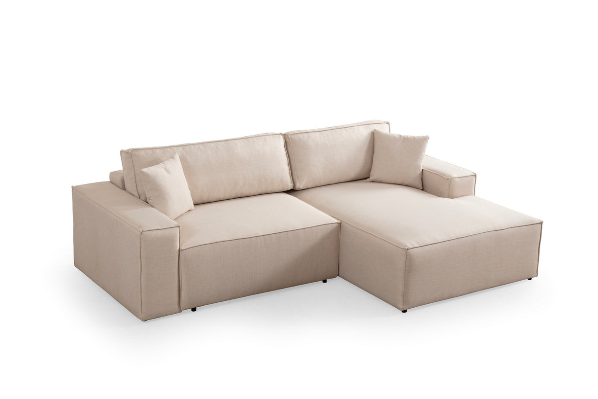 Slaapbank Beige stof - met opbergruimte - Rechts - 260 x 170 cm - Pirlo