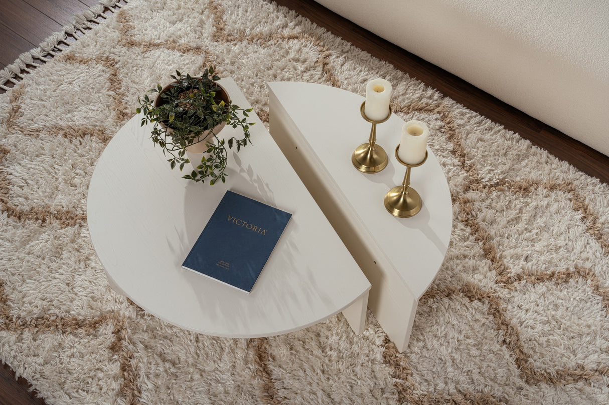 Ronde Salontafel Wood Wit 85 cm Houtlook Melamine Orin