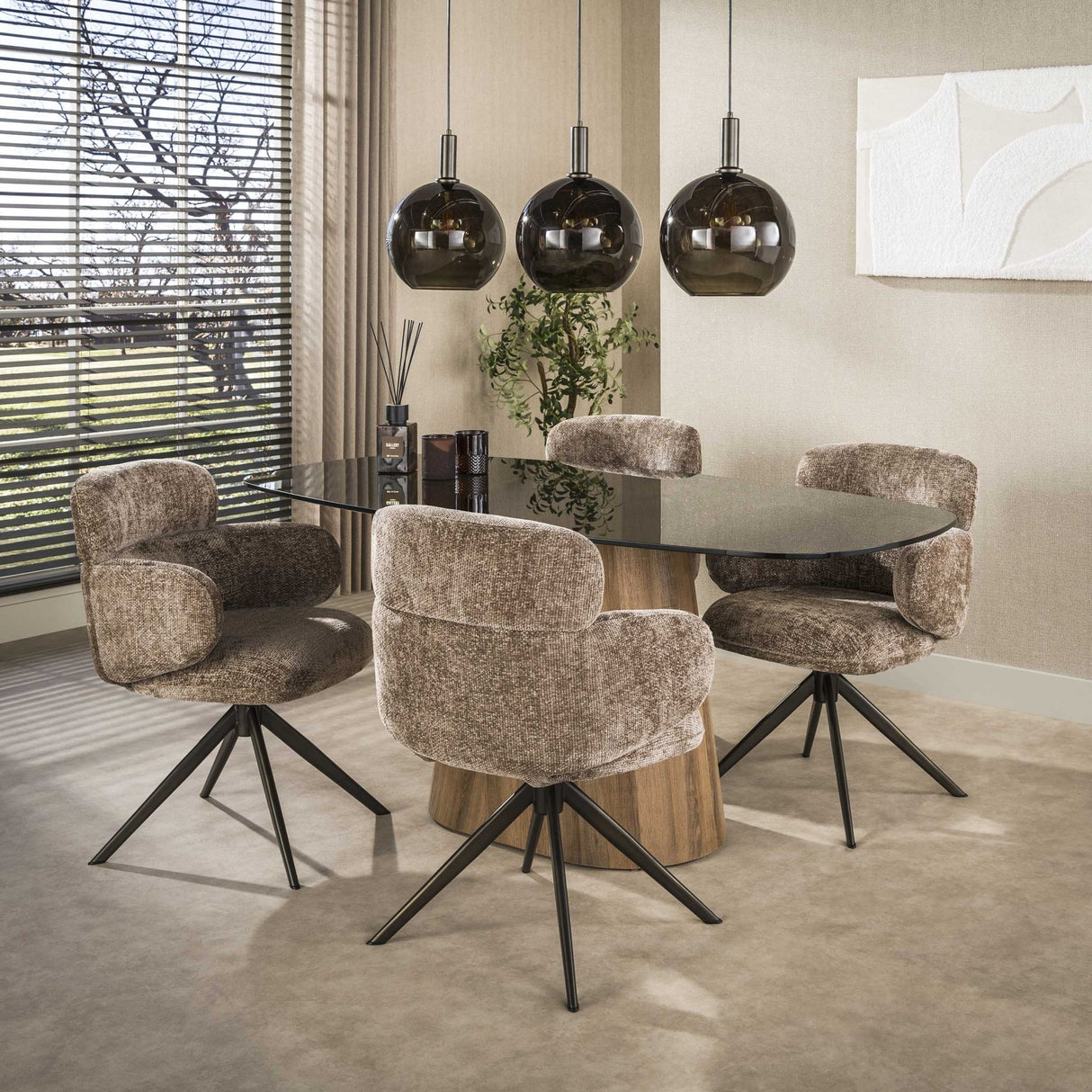 Eettafel - Deens ovale eettafel bruin rookglas eikenhout - look frame Thor 215 cm - Dimehouse