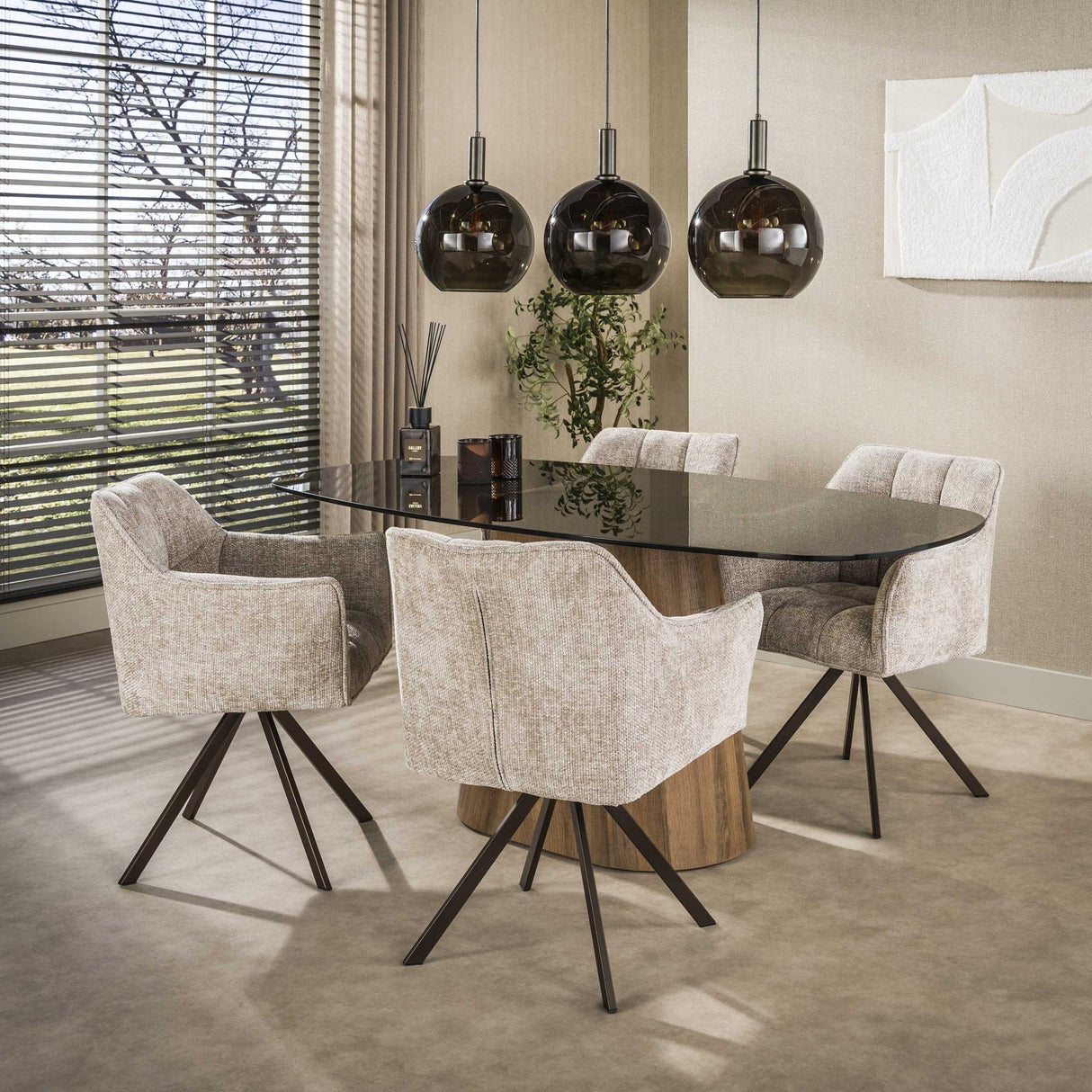 Eettafel - Deens ovale eettafel bruin rookglas eikenhout - look frame Thor 215 cm - Dimehouse
