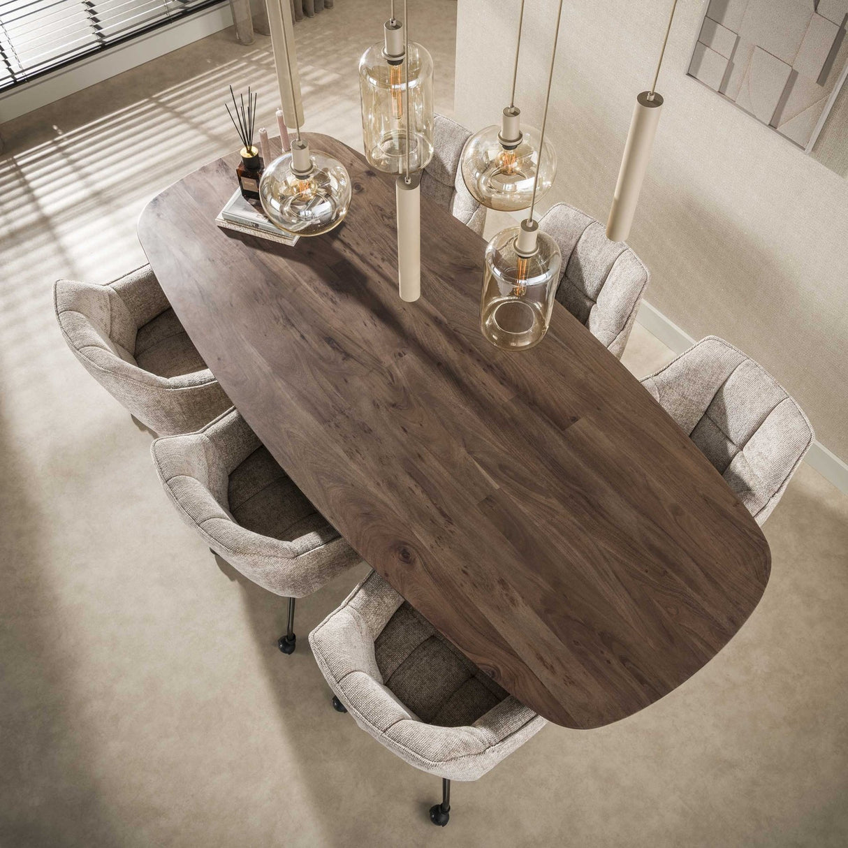 Hanglamp Sera 7-lichts beige metaal amber glas