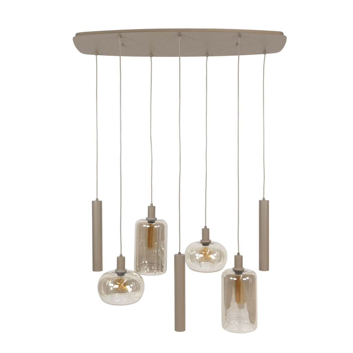 Hanglamp Sera 7-lichts beige metaal amber glas