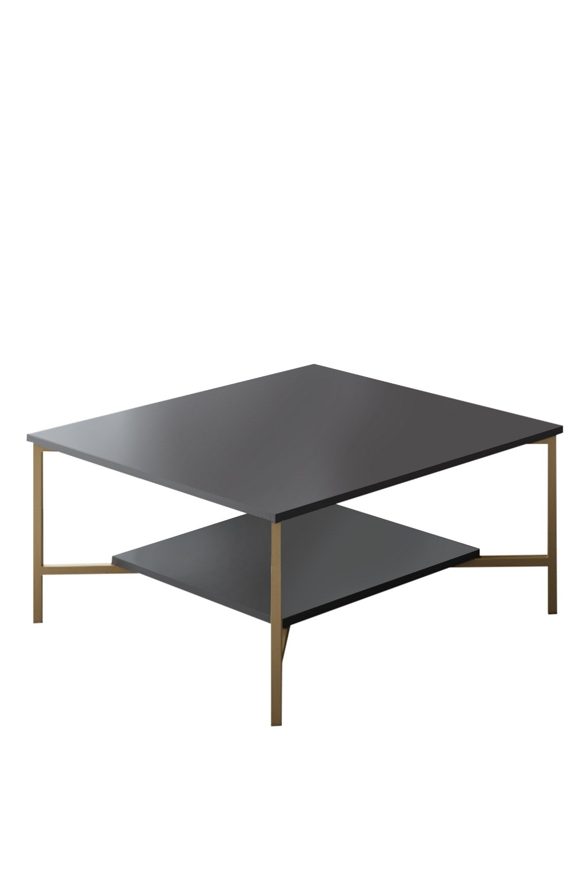 Vierkante Salontafel Antraciet Gold Line 80x80 - Gouden Frame