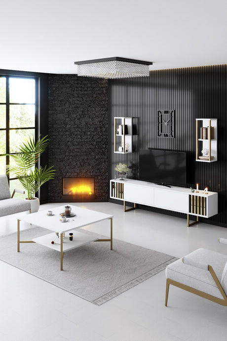 Vierkante Salontafel Wit Gold Line 80x80 - Gouden Frame
