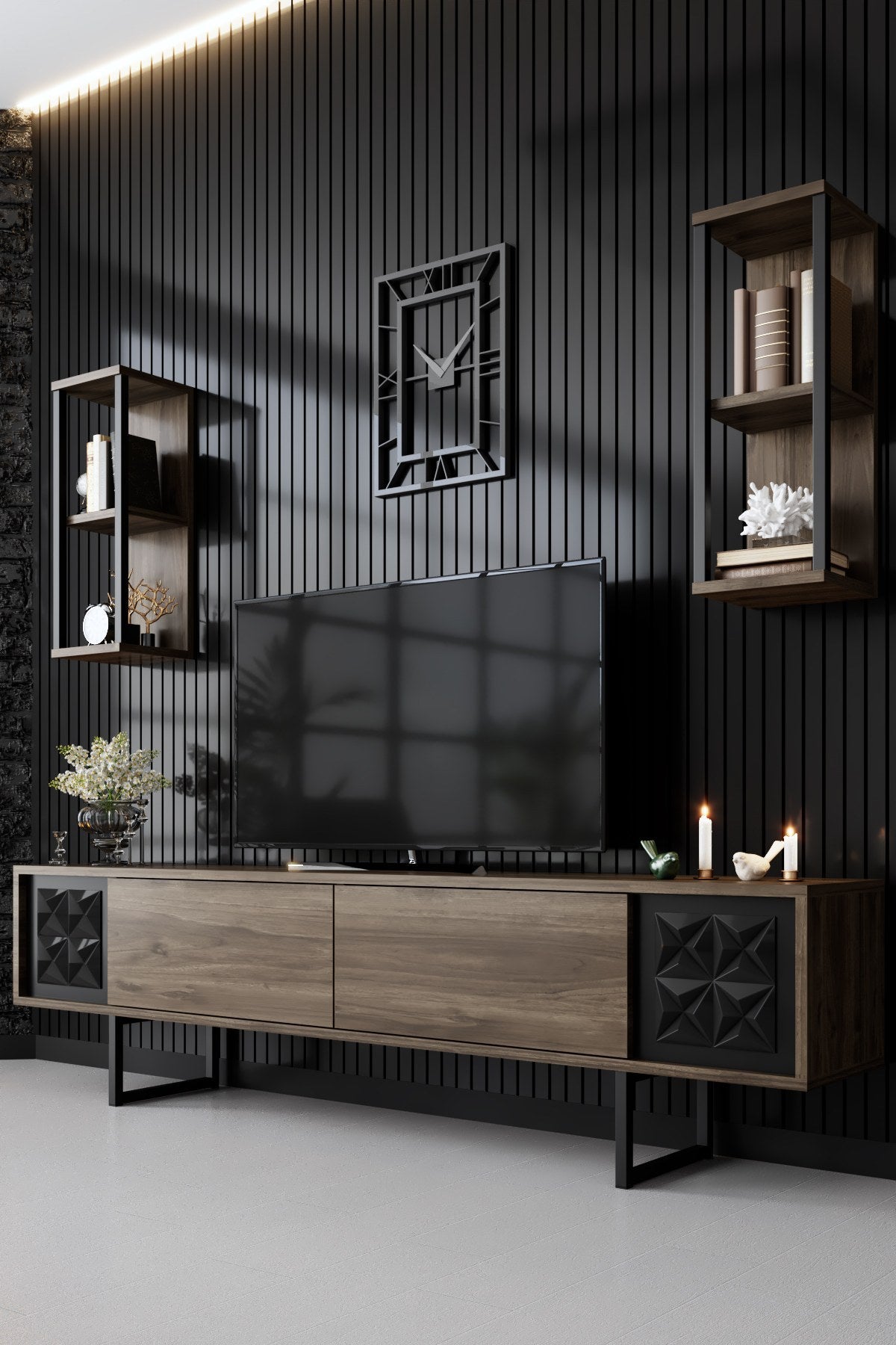 Meubelset Walnoot-Zwart - Black Line - Salontafel + TV Meubel