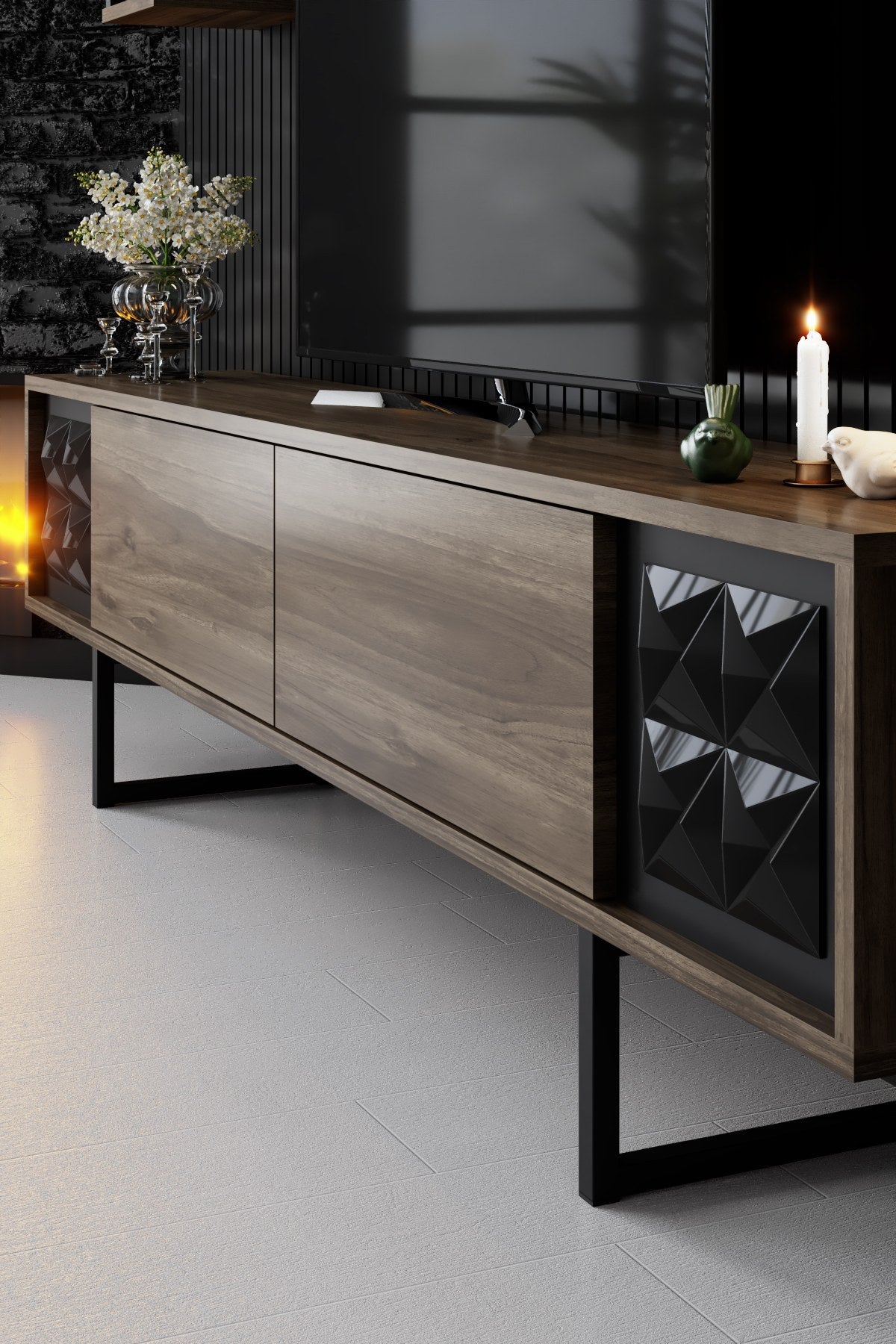 Meubelset Walnoot-Zwart - Black Line - Salontafel + TV Meubel