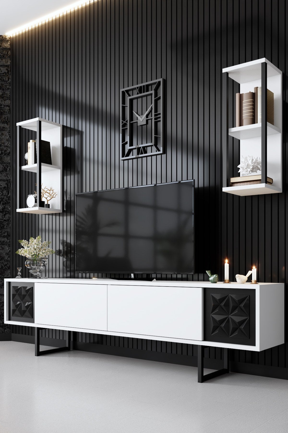 Meubelset Wit-Zwart - Black Line - Salontafel + TV Meubel