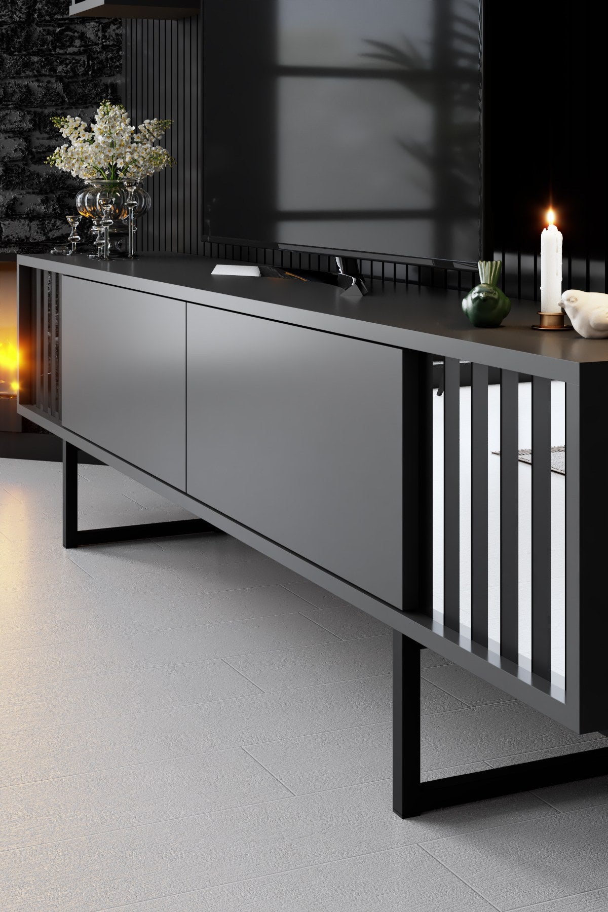Meubelset Antraciet-Zwart - Chrome Line - Salontafel + TV Meubel