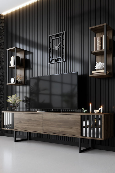 Meubelset Walnoot-Zwart - Chrome Line - Salontafel + TV Meubel
