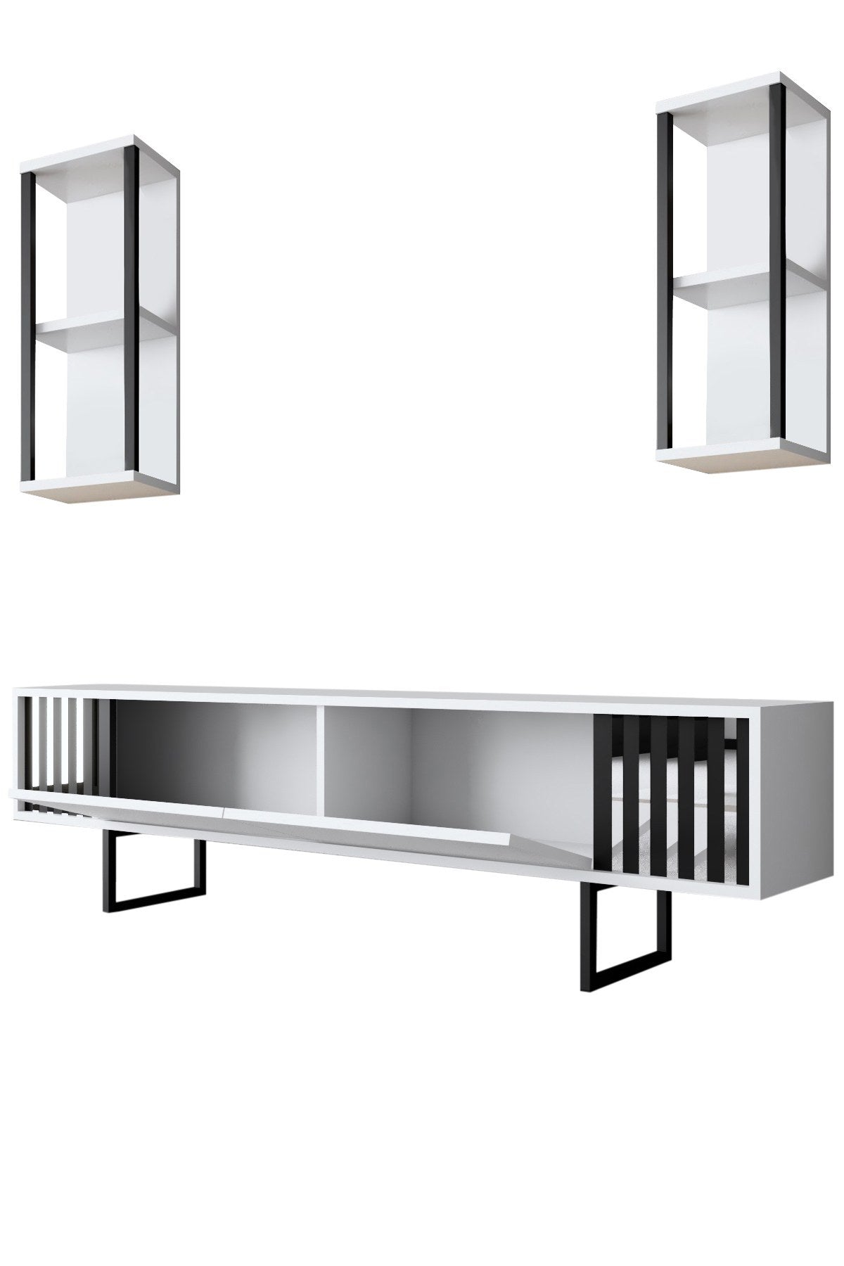 Meubelset Wit-Zwart - Chrome Line - Salontafel + TV Meubel