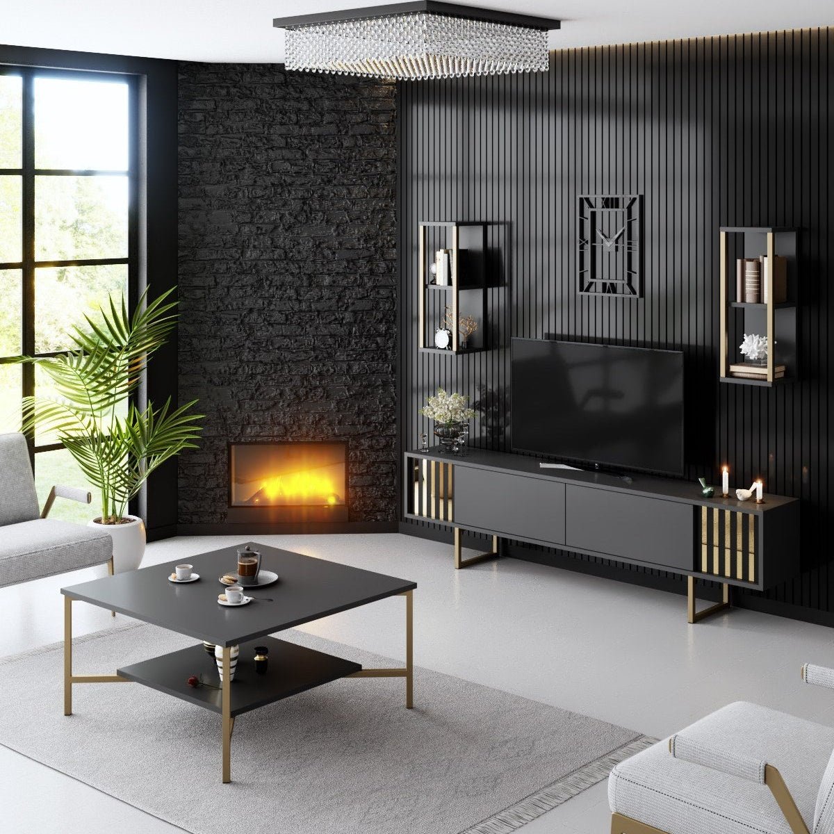 Meubelset Antraciet-Goud - Gold Line - Salontafel + TV Meubel