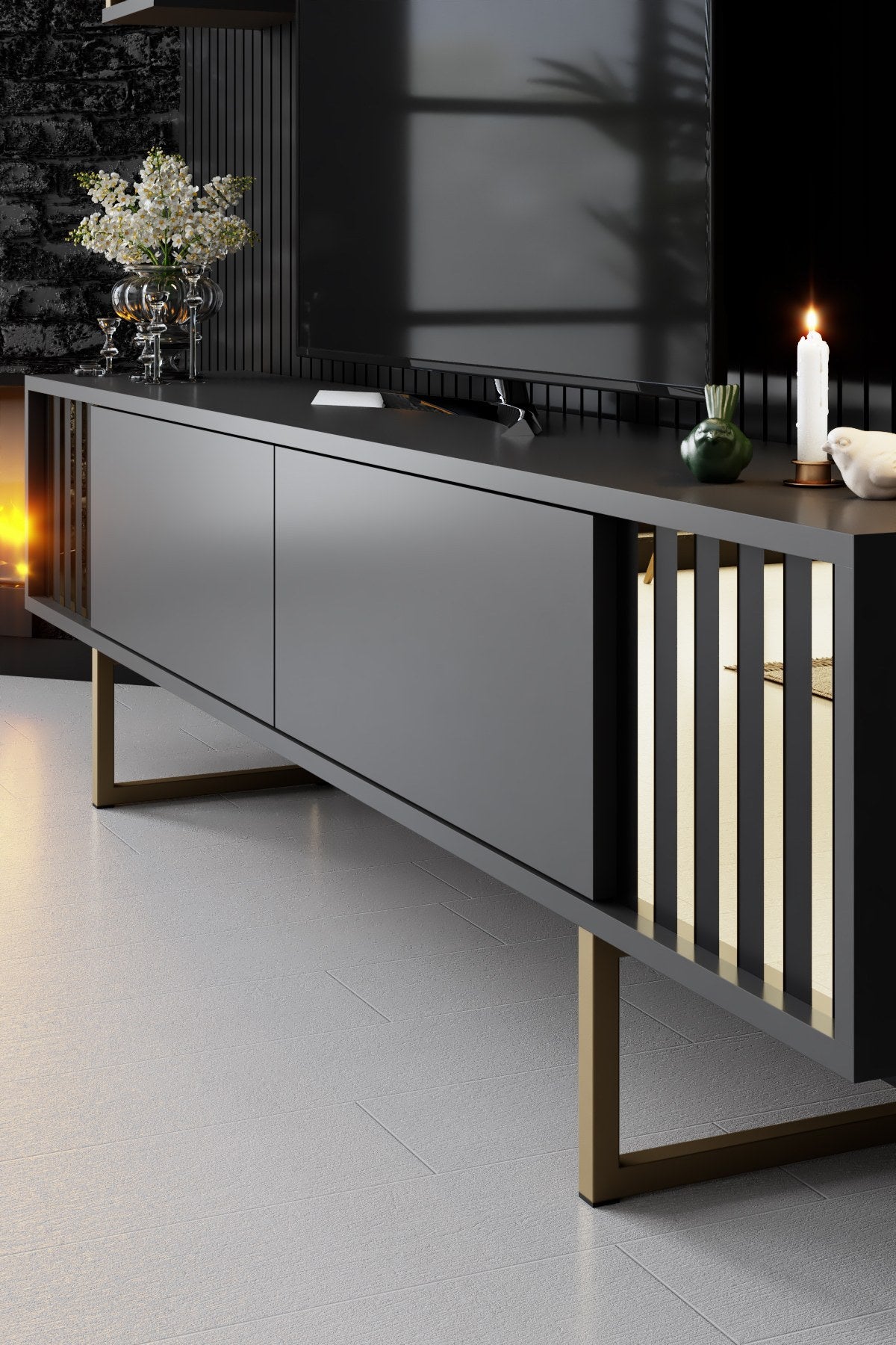 Meubelset Antraciet-Goud - Gold Line - Salontafel + TV Meubel