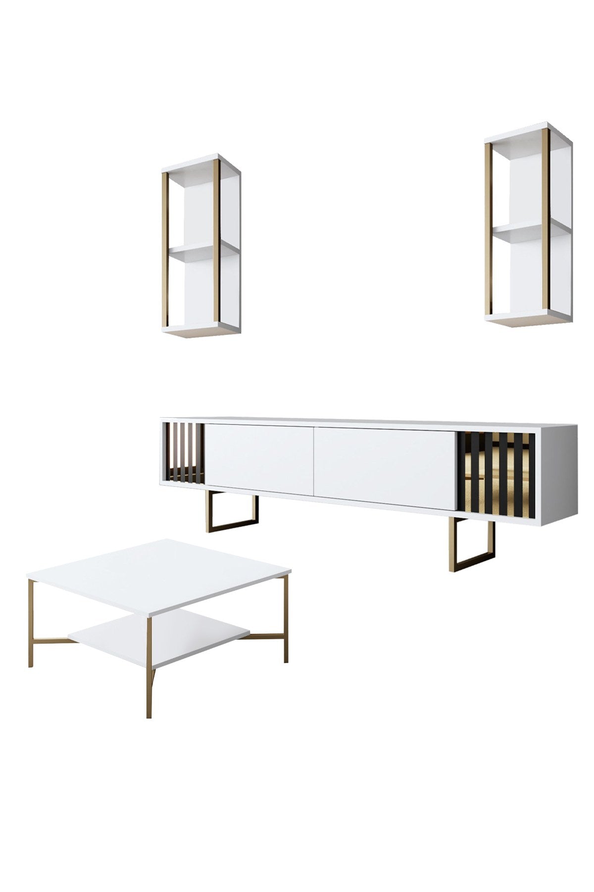 Meubelset Wit-Goud - Gold Line - Salontafel + TV Meubel