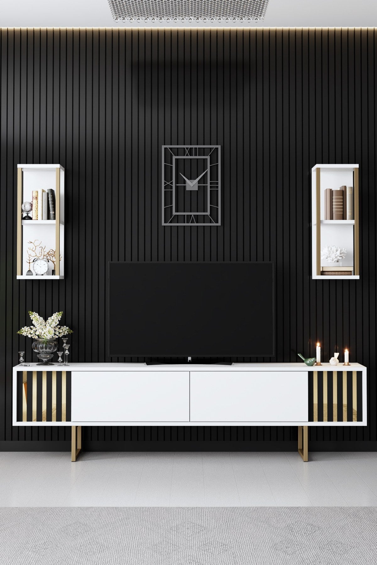 Meubelset Wit-Goud - Gold Line - Salontafel + TV Meubel