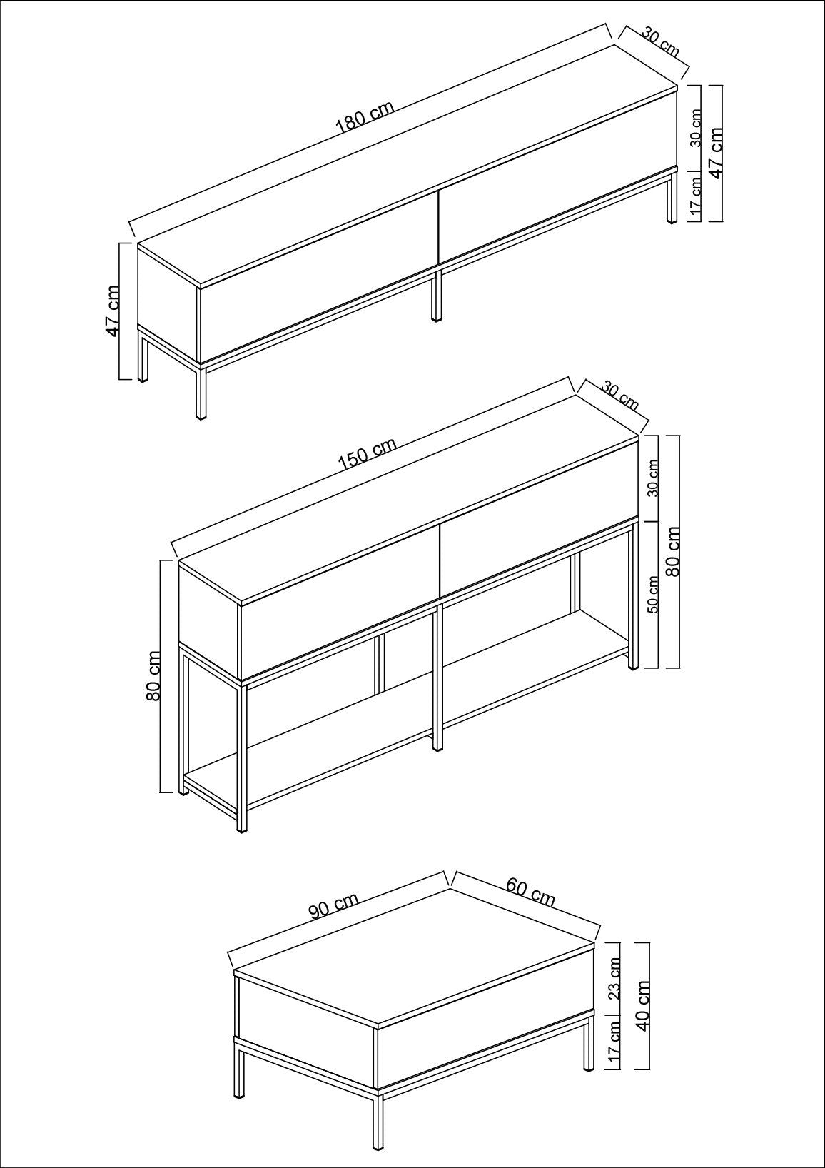 Meubelset Antraciet Lord - Salontafel + TV Meubel + Dressoir - Zwart Frame