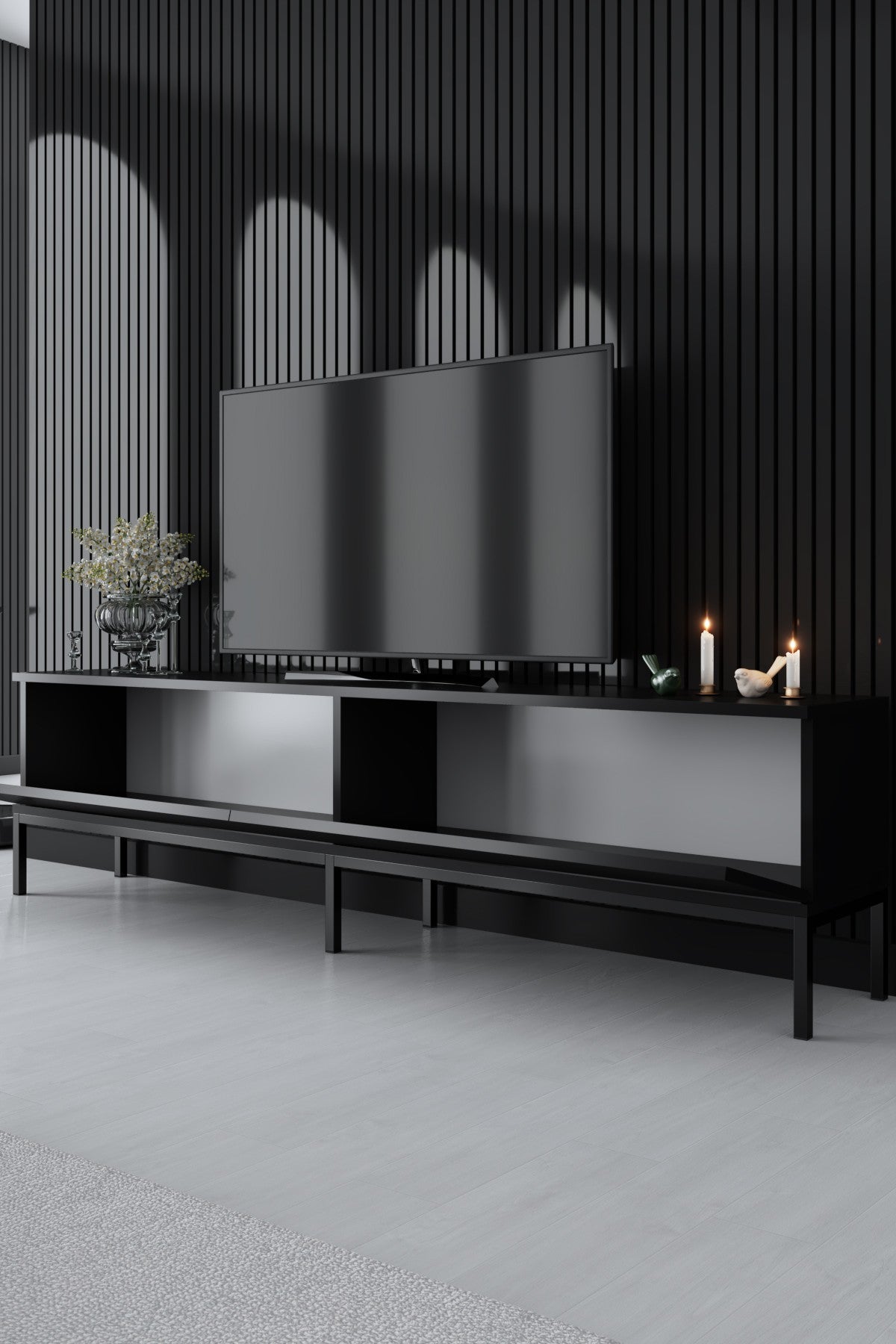 TV Meubels - TV Meubel Lord Zwart Melamine 180x47x30 cm - Dimehouse