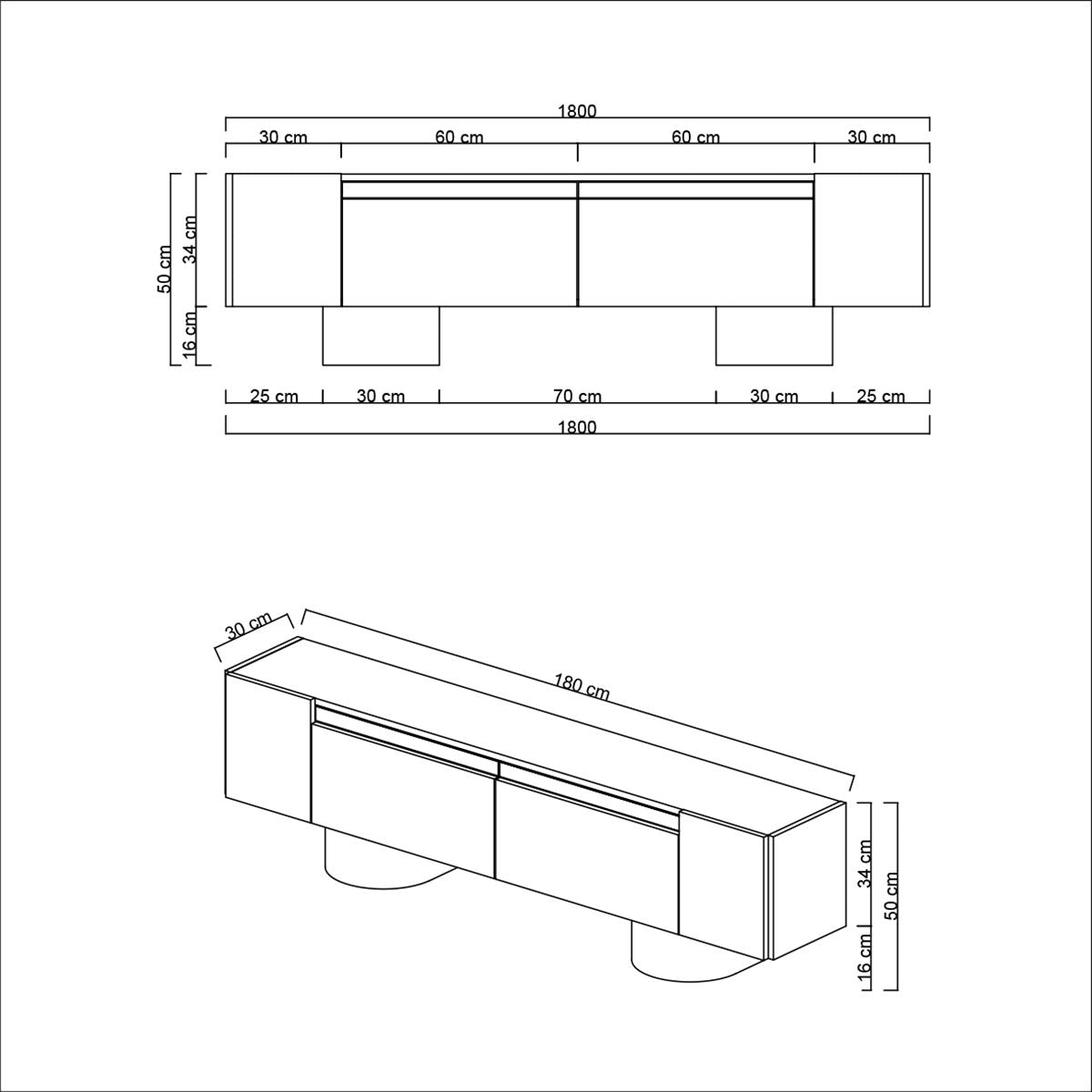 TV Meubel Wit Bohem 180x50x30 - Gouden Frame