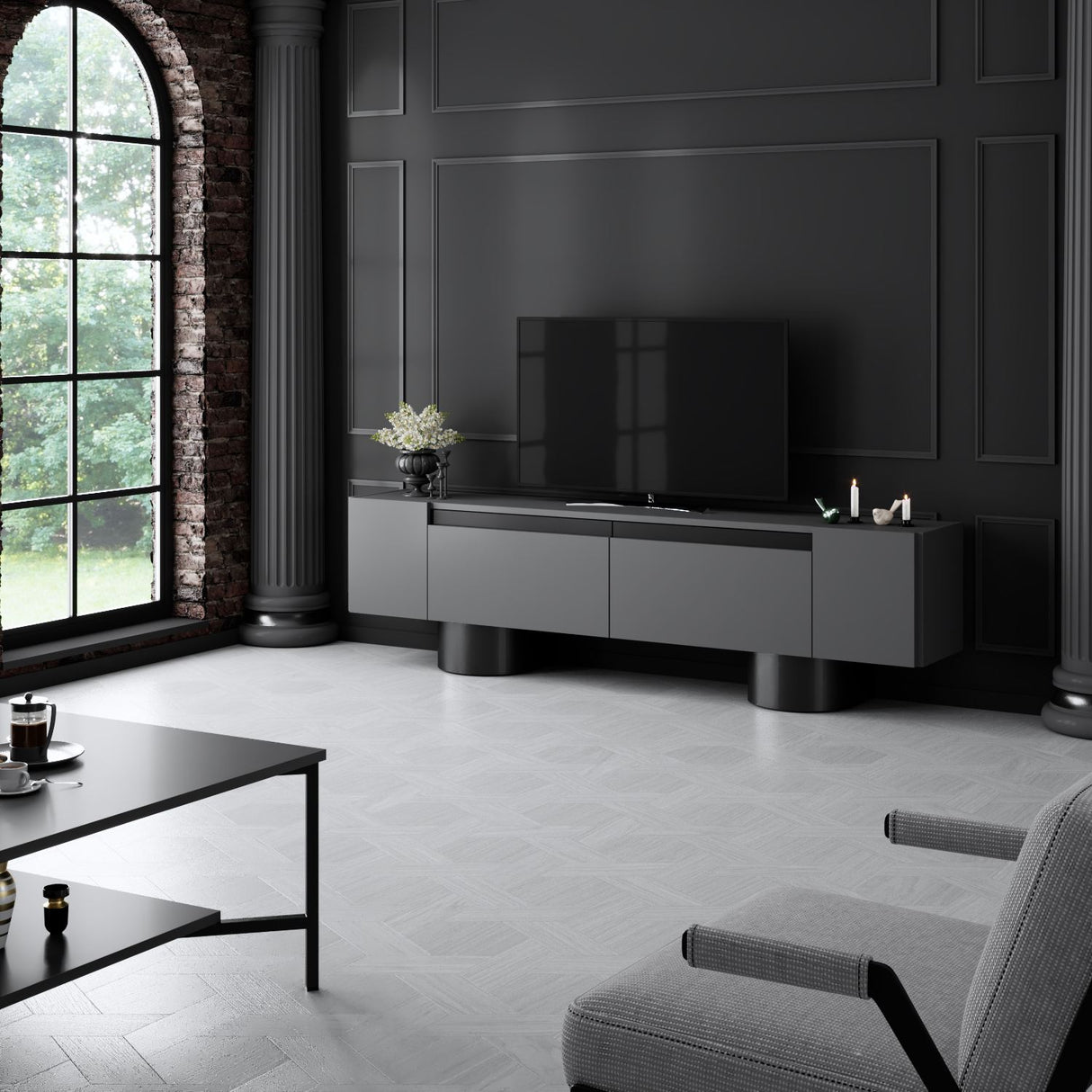 TV Meubel Antraciet Bohem 180x50x30 - Zwart Frame