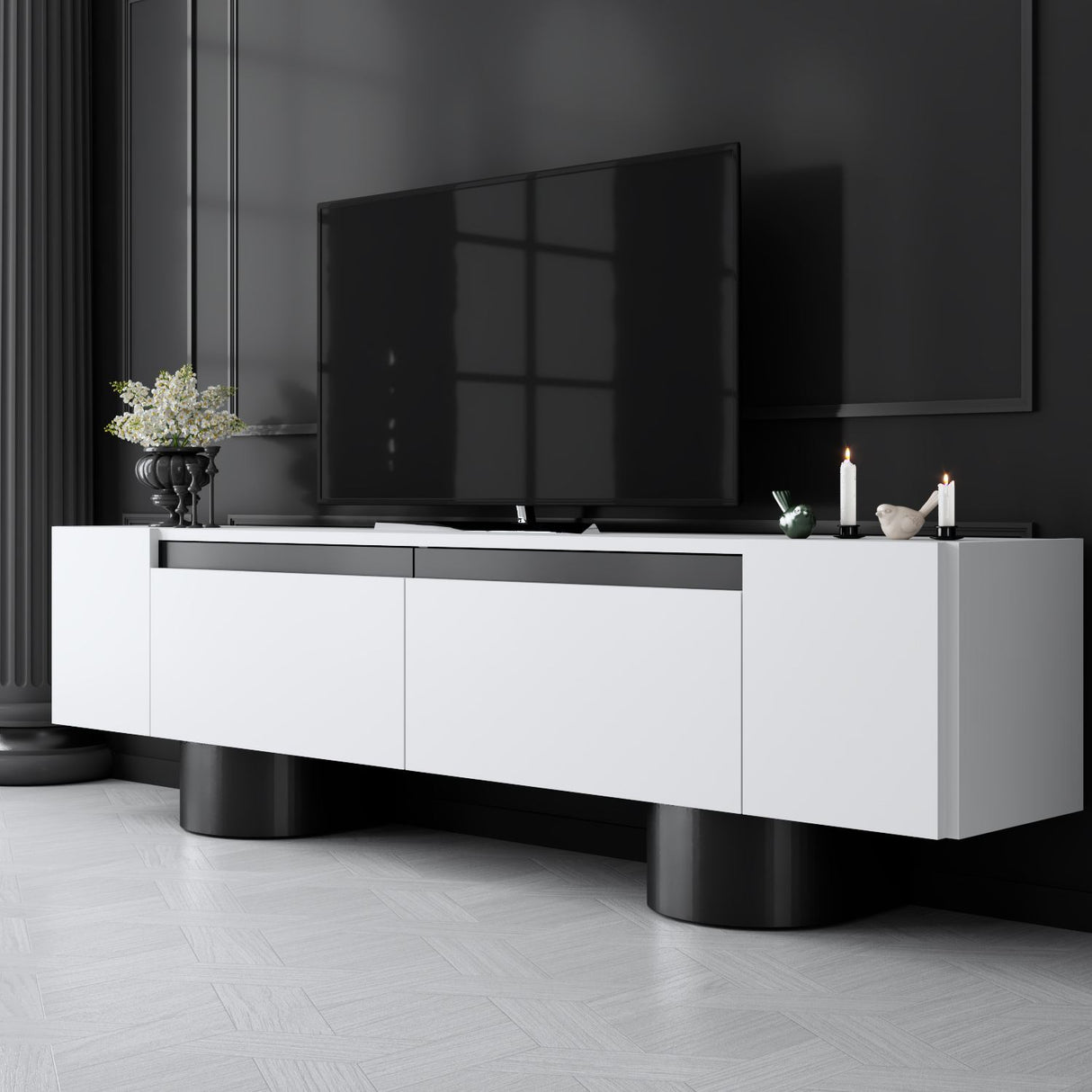 TV Meubel Wit Bohem 180x50x30 - Zwart Frame