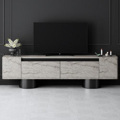 TV Meubel Travertijn Bohem 180x50x30 - Zwart Frame