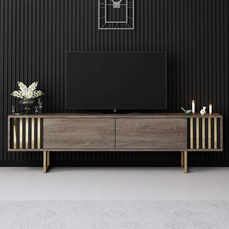 TV Meubel Walnoot Gold Line 180x48x30 - Gouden Frame