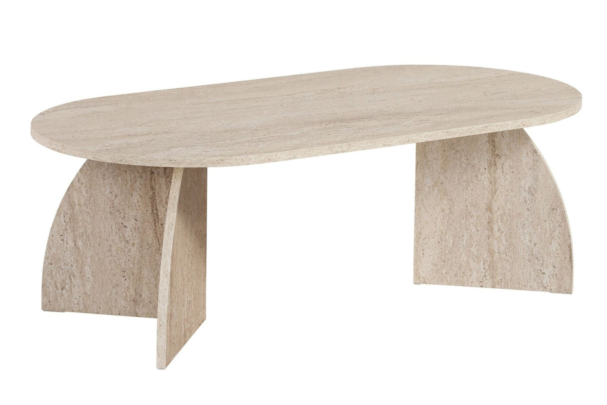 Melina salontafel travertin ovaal 120 cm Met melamine gecoat houtcomposiet