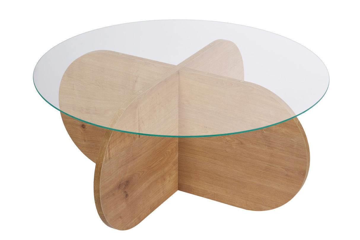 Salontafel Aris Rond 75 cm Glas - Melamine Eikenhout