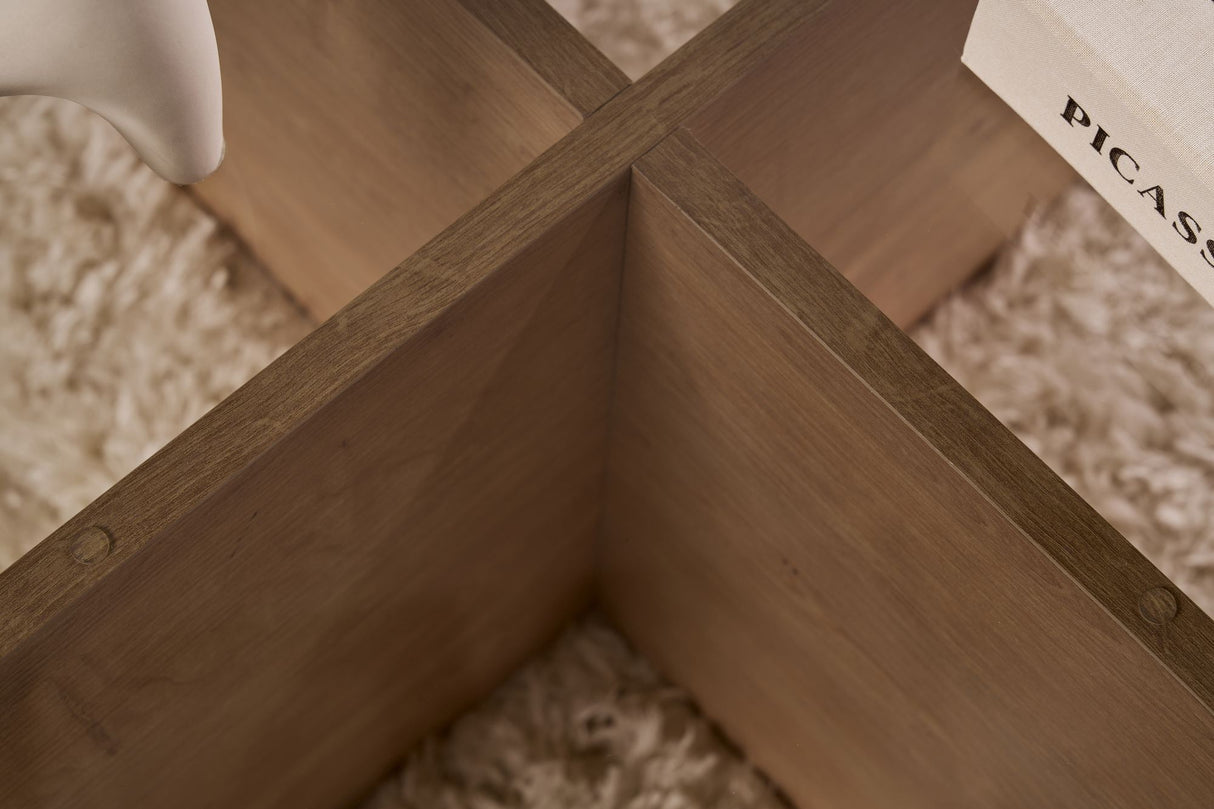 Salontafel Aris Rond 75 cm Getint Glas - Melamine Eikenhout