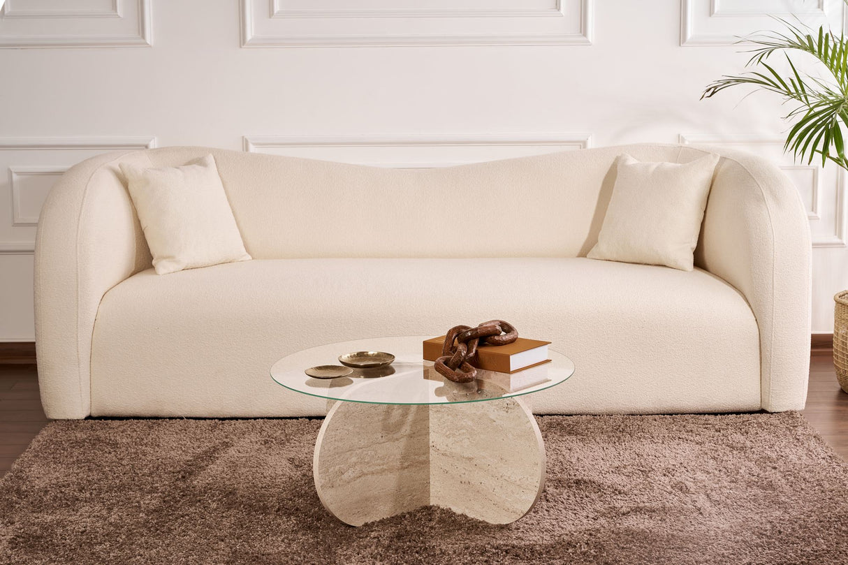 Salontafel Aris Rond 75 cm Glas - Travertijn Onderstel