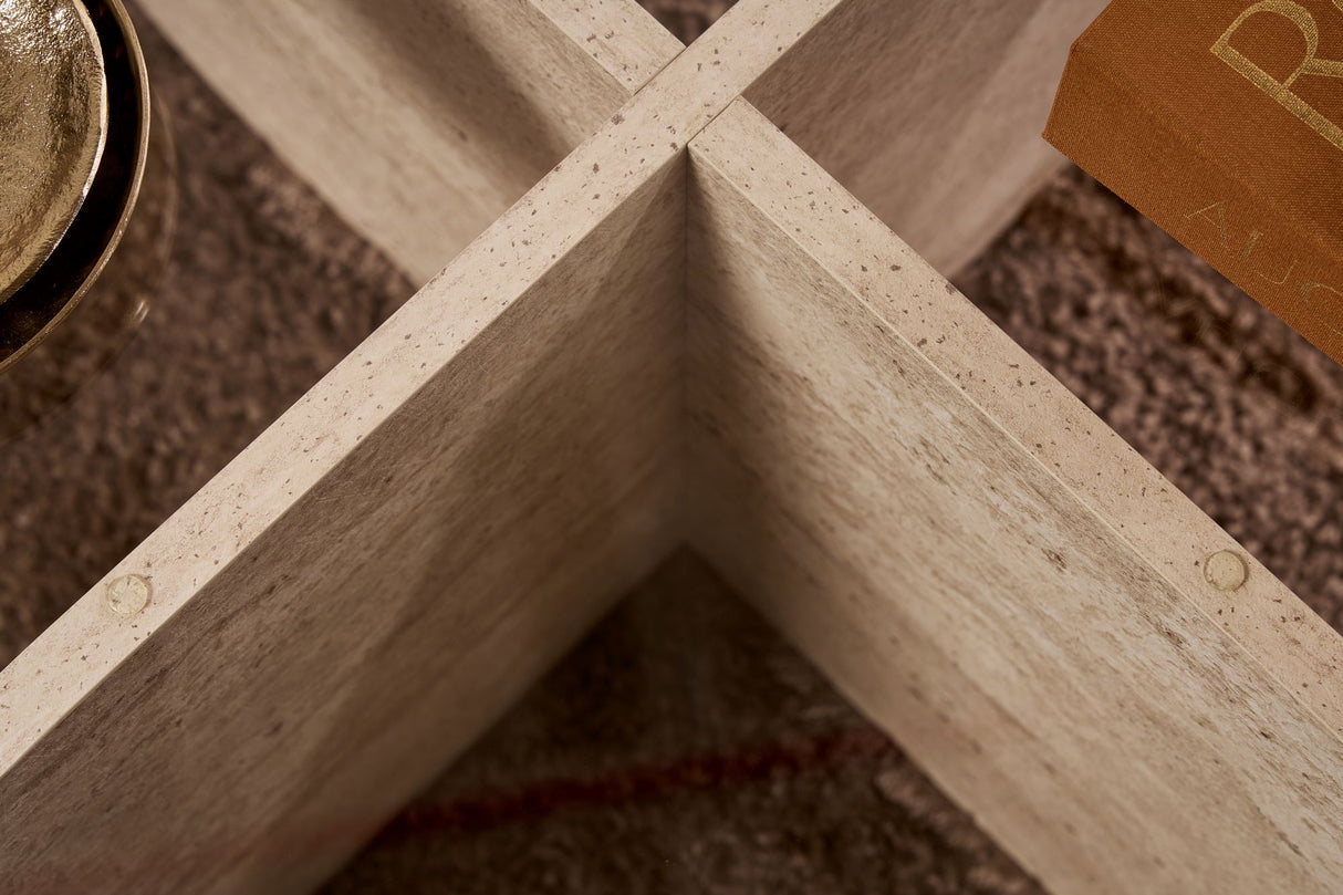 Ronde salontafel Aris travertin melamine en transparant glas 75 cm