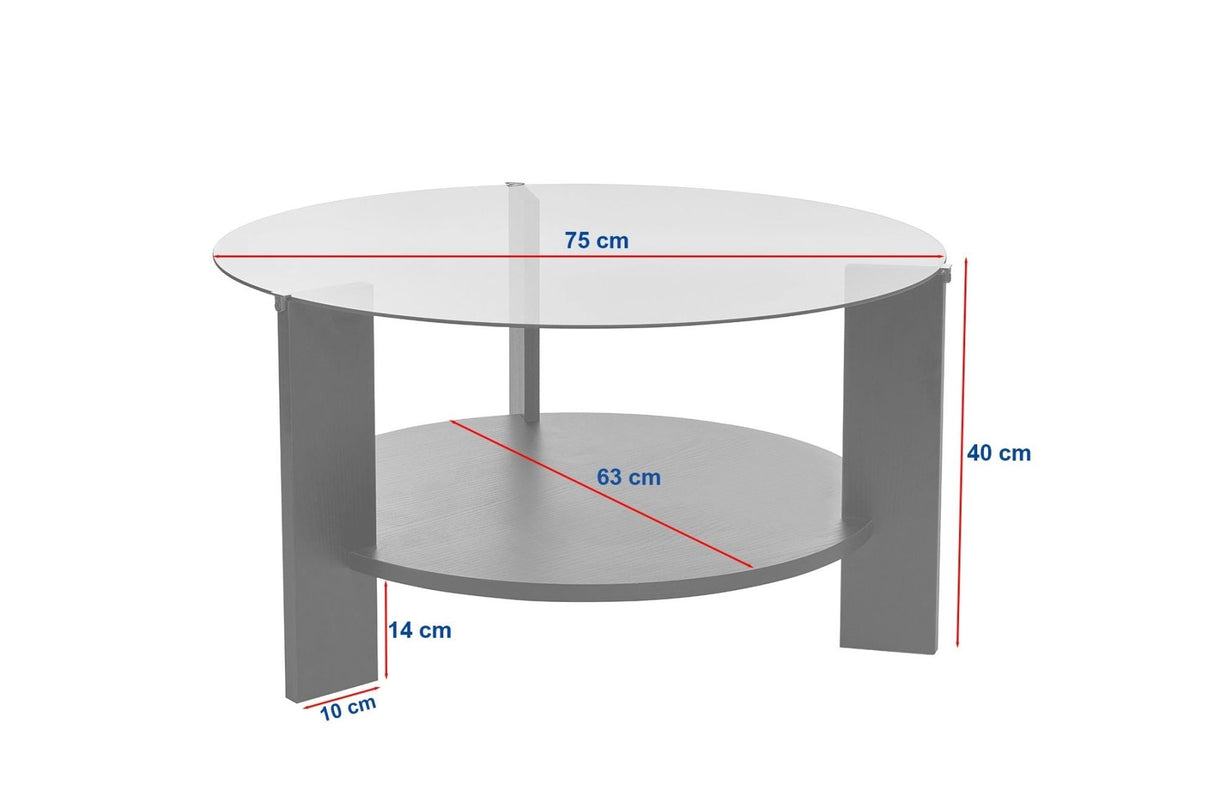 Ronde salontafel zwart melamine transparant glas Ø75 cm - Cairo