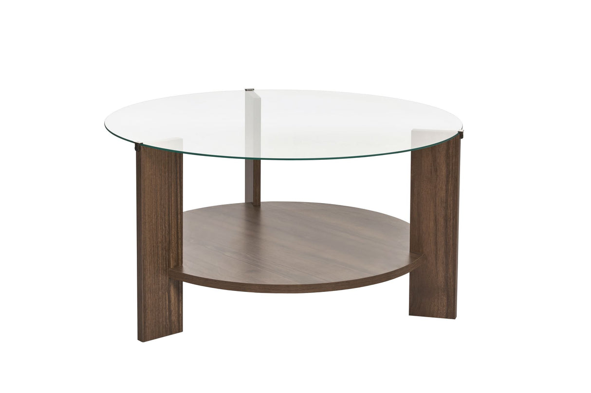 Ronde salontafel walnoot melamine transparant glas Ø75 cm - Cairo