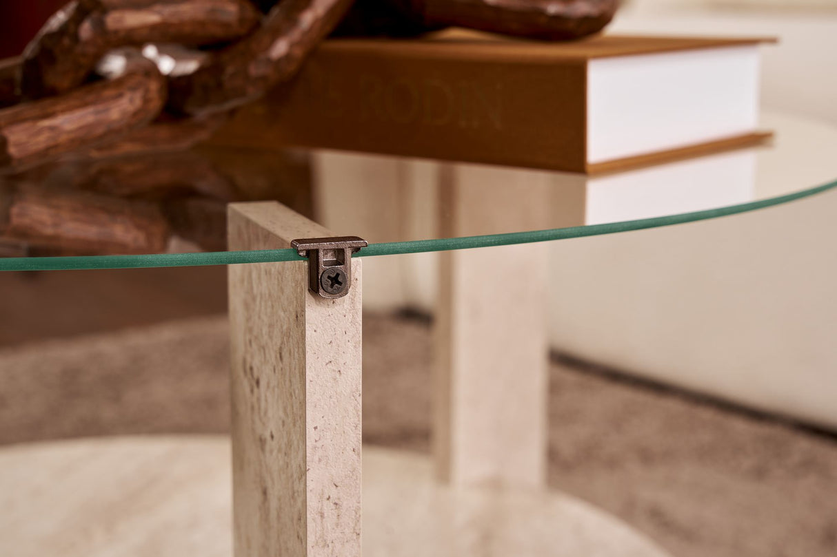 Cairo Salontafel Rond Ø75 cm Travertine - Glas 75x75x40 cm