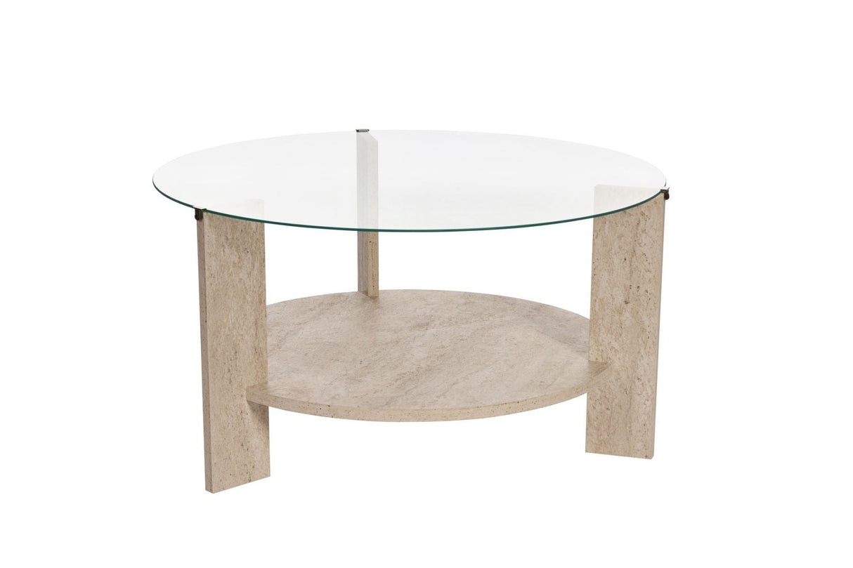 Salontafels - Ronde salontafel travertin melamine transparant glas Ø75 cm - Cairo - Dimehouse
