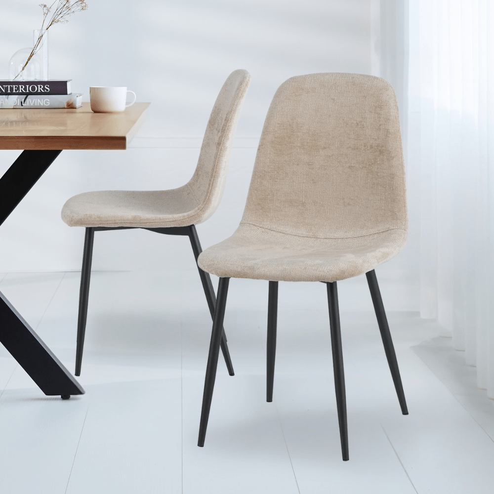 Set van 4 Scandinavische Eetkamerstoelen Beige Chenille Stof Swift - Zonder Armleuningen