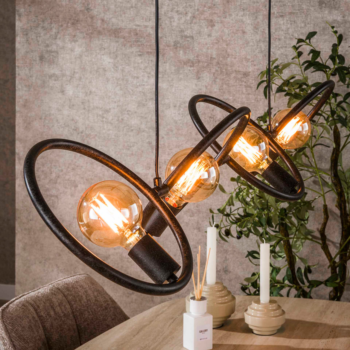 Industriële hanglamp Liva 4-lichts zwart metaal