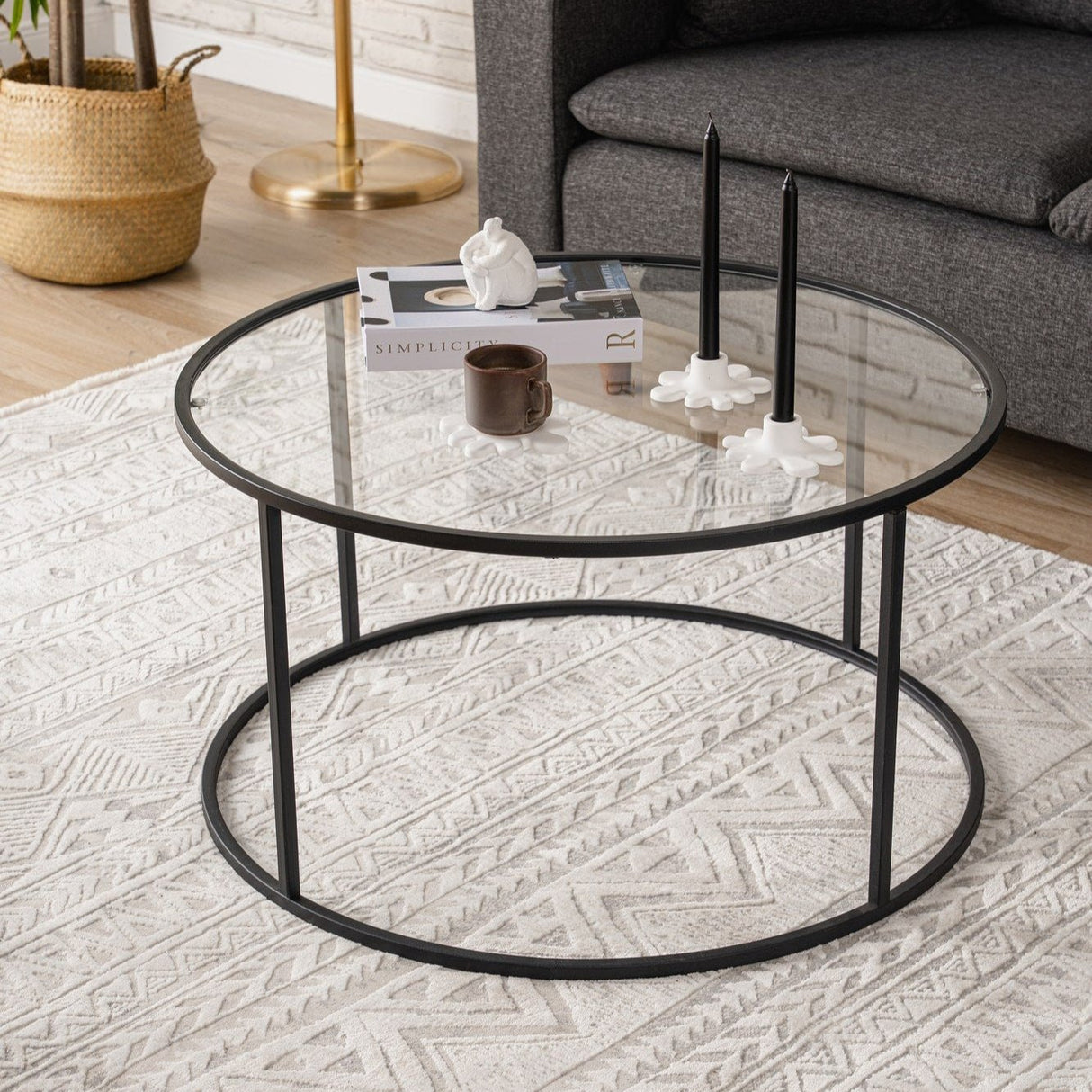 Salontafel Glas Rond 80 cm Barlin - Zwart Frame