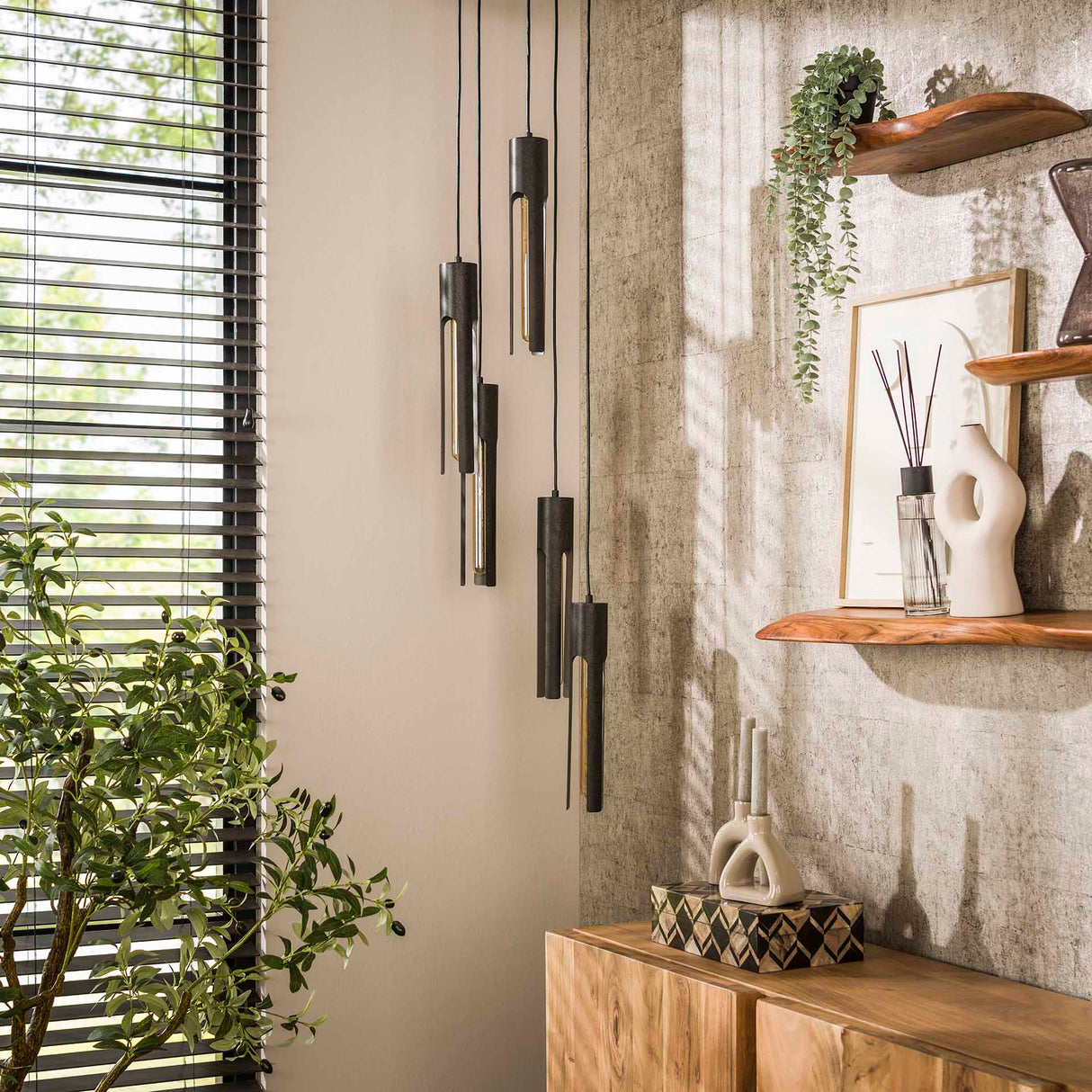 Hanglamp Judy 5-lichts getrapt zwart