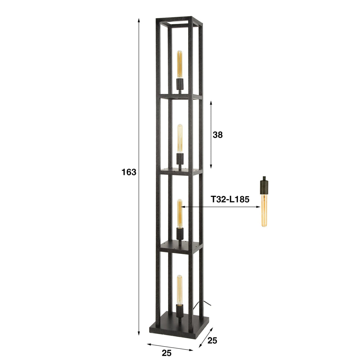 Industriële vloerlamp Ardon 4-lichts Zwart metaal