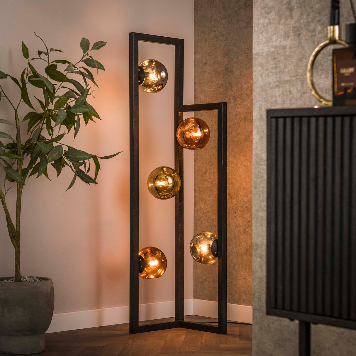 Industriële Vloerlamp Ada 5-lichts Gekleurd Glas Hoek