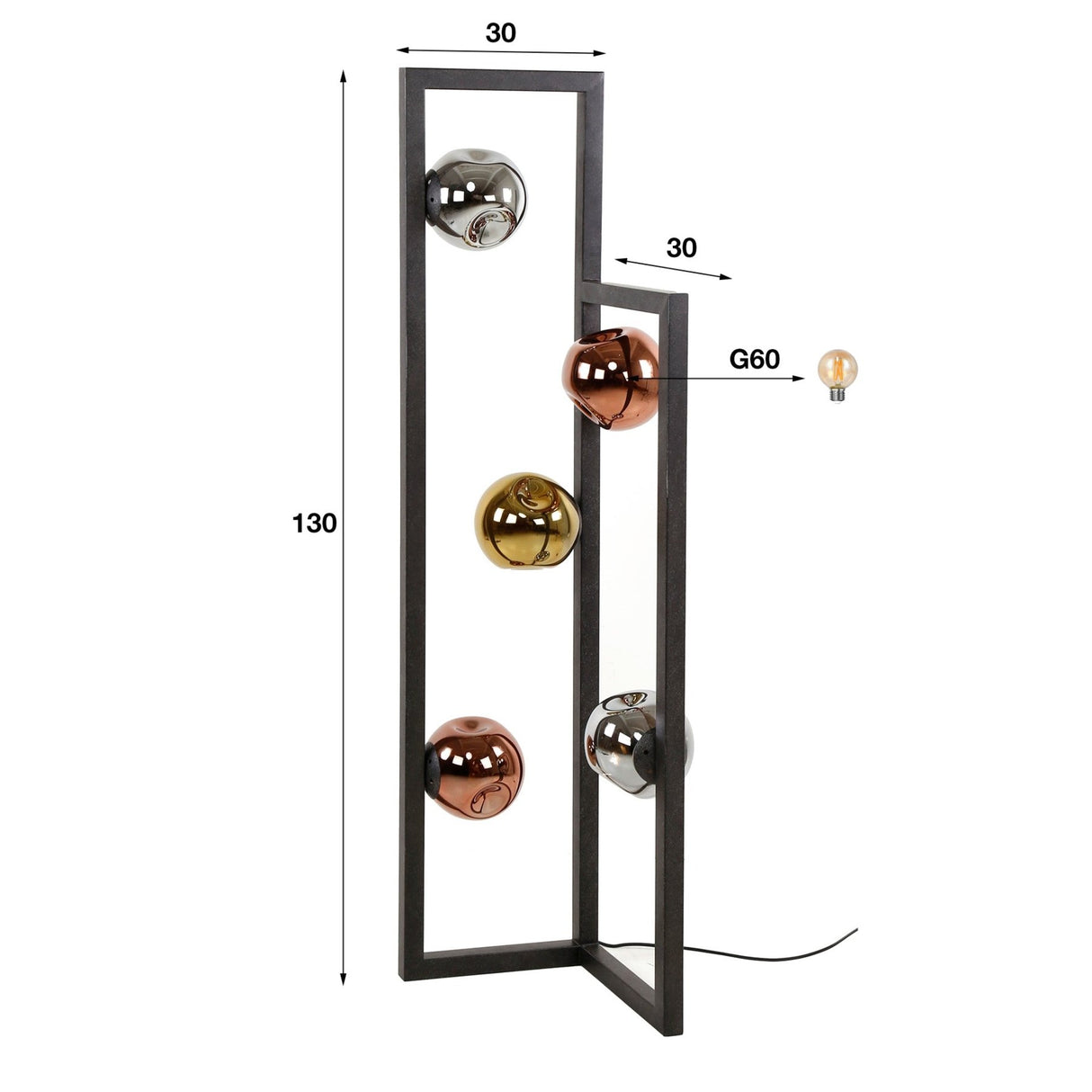 Industriële Vloerlamp Ada 5-lichts Gekleurd Glas Hoek