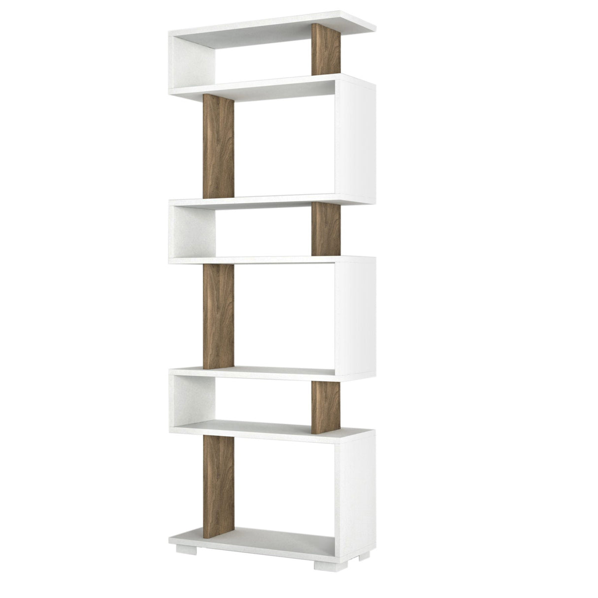 Design vakkenkast wit met walnoot melamine Blok 60x165x19,5 cm